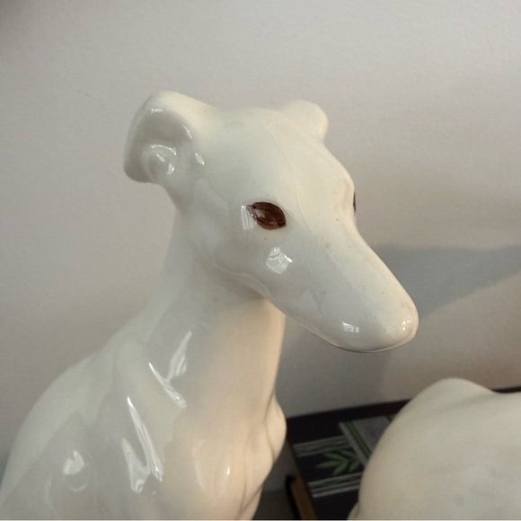 2 Vintage White Ceramic Greyhound Whippet Figurines Minimalist 7.5” Statue - Picture 7 of 11